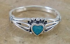 CUTE .925 STERLING SILVER FILIGREE TURQUOISE HEART RING size 7 style r2218