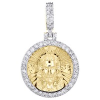 "10K Gelbgold Diamant Jesus Kopf Texturiert Medaillon AnhäNger 1.30 \" 3/4 Karat"