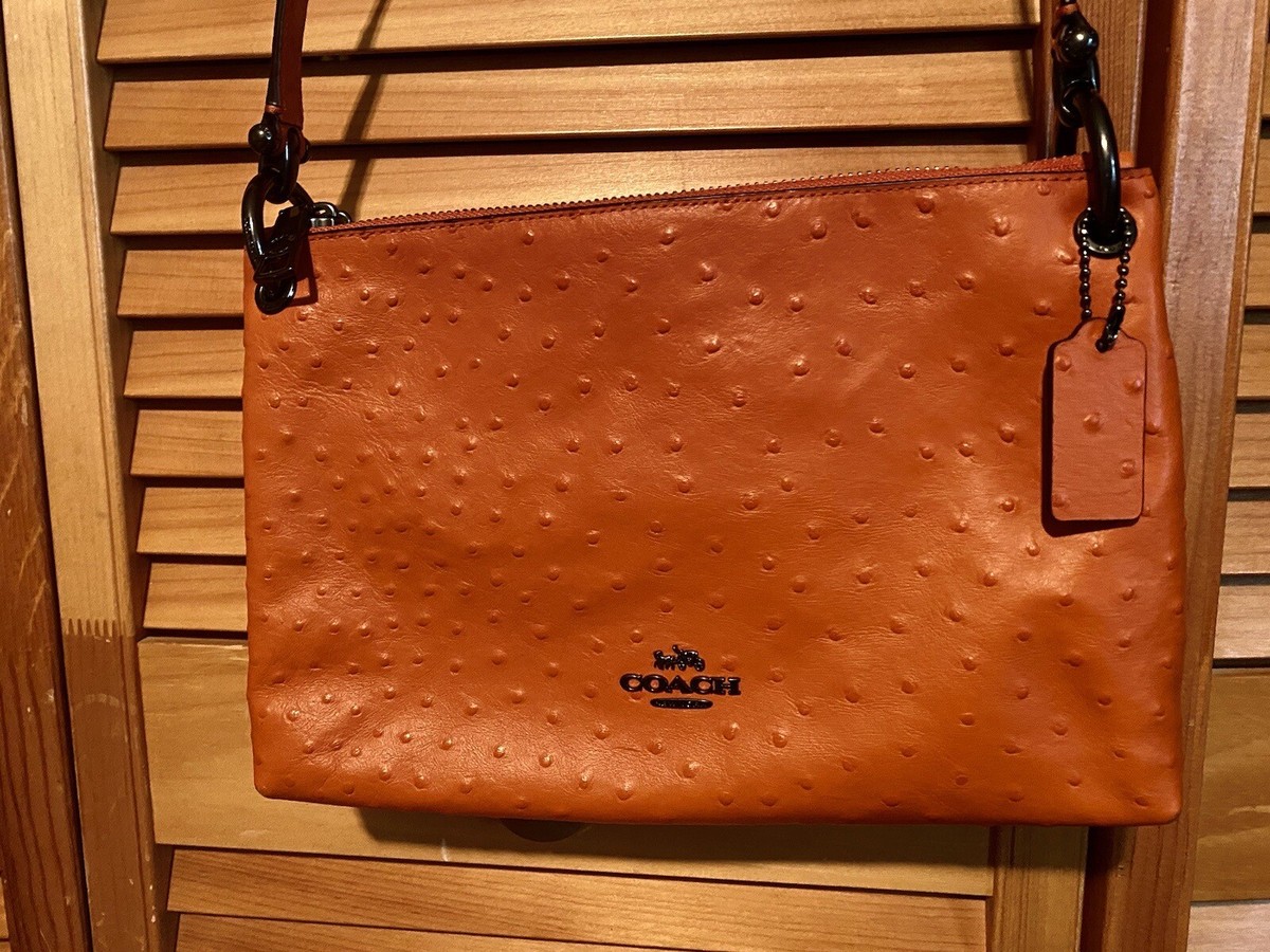 Coach Orange Leather Crossbody Purse With Black Metal