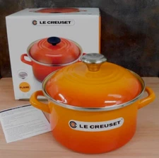 Le Creuset Enameled Steel 3.8 Quart Petite Stockpot, Flame - New