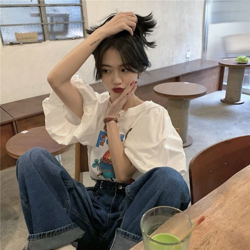 English Letters Tee Top Cartoon Summer Top Loose T-shirt Lady Girl - Picture 10 of 16