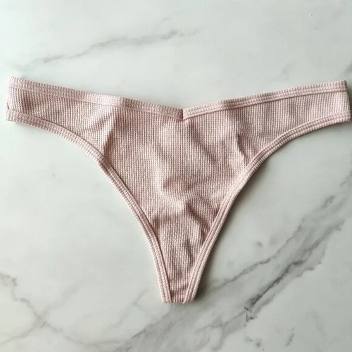 PINK Victoria's Secret Waffle Cotton Thong Panty Silver Pink Size L/XL - Picture 2 of 8