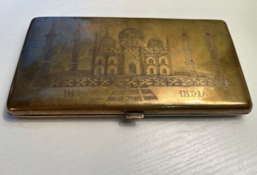 Vintage Brass Taj Mahal & India Map Engraved Cigarette Box/Case - Picture 1 of 6