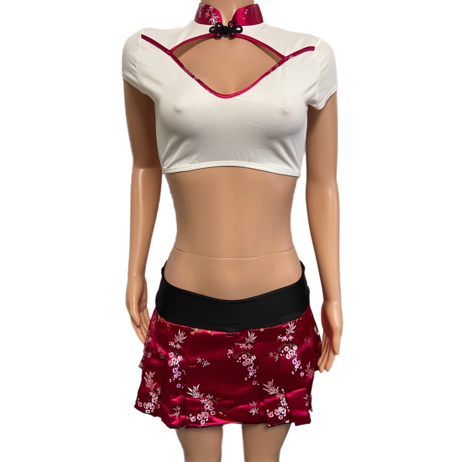 Y2K Asian Schoolgirl 2 piece Costume Set Crop top Skirt Shirley of Hollywood Vtg eBay pic