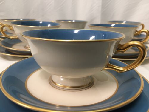 (21) 1906-1930 Rare Blue LENOX Footed TEA/DESSERT SET -Gold Trim #046D - Picture 8 of 12