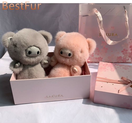 Portachiavi vera pelliccia di visone maialino maialino palla di pelliccia bambini bambola giocattolo borsa telefono ciondolo - Foto 7 di 12