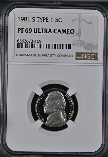1981 S Type 1 Jefferson Nickel 5C NGC PF 69 Ultra Cameo DL43-46