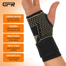 Copper Wrist Brace Support Splint Carpal Tunnel Sprain Arthritis Unisex Gym