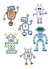 ROBOTS Boy EMBROIDERED 10 QUILT BLOCKS Darling Set Kids