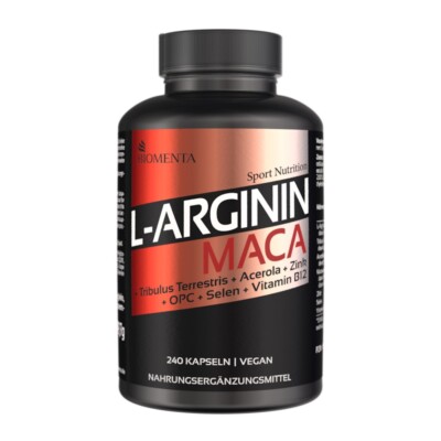 [100,10 /1kg] L Arginin Maca Kapseln hochdosiert -BIOMENTA- 240 St. - vegan