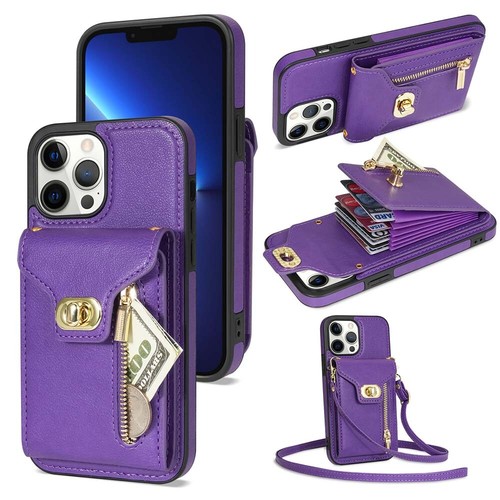 Hülle für iPhone 15 14 13 Pro 12 11 Leder Kartenfach Cover mit Band Handykette - Zdjęcie 7 z 57