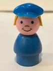 Fisher Price 125/997 Little People Blue Police Woman WOOD/PLASTIC Vintage 1970s