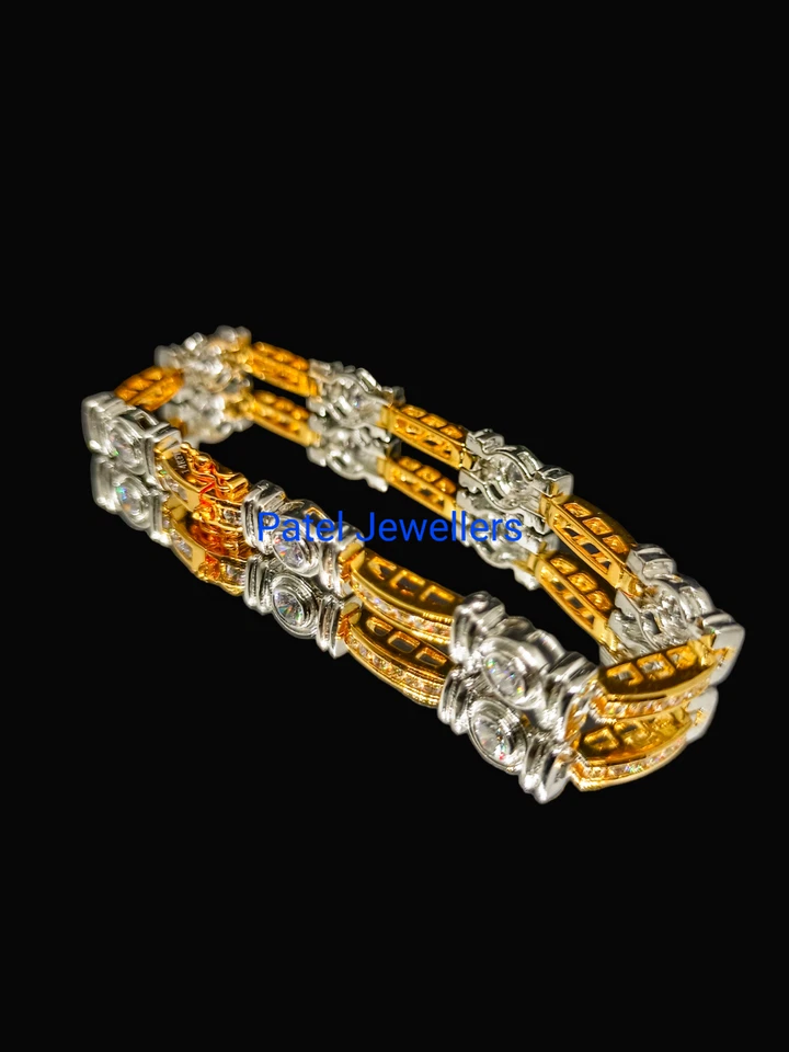 2 Ct Rund Simulierter Diamant Link Tennisarmband 14k Zweifarbig Vergoldet - Bild 2 von 4