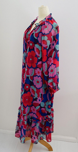 Sportsgirl Dress Size 10 Pink Purple Floral Long Sleeve High Collar - Picture 4 of 16