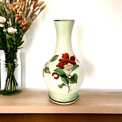Royal Worcester Pallisy Bud Vase ''Wild Beach Rose'' Design 4.5'' Gilt Trim Vintage