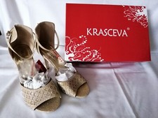 Krasceva - Gold Glittery Peep-Toe D'Orsay shoes with Buckle fastener Size UK 4