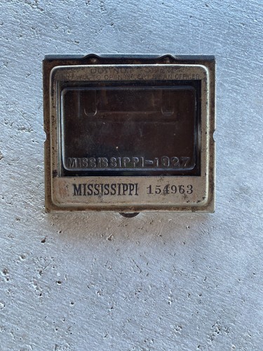 Vintage Mississippi Vehicle Registration 1927 Antique Mounting Plate Holder