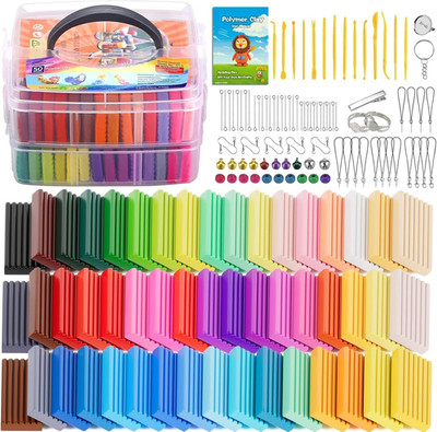 50 Color Polymer Clay Starter Kit with Tools Storage Box for Kids Beginners
