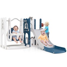 7 in 1 L-shaped Toddle Swing and Slide Set w/Swing Basketball Hoop Telescope