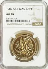 1985 GOLD ISLE OF MAN 1 OZ ARCH ANGEL MICHAEL DRAGON SLAYER NGC MINT STATE 66 5830.00 per troy oz
