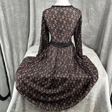 Xhilaration Hi Lo Sheer Black Floral Print Coverup Size M Whimsigoth Lace Trim