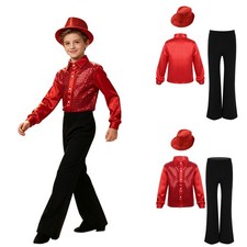 US Kids Boys Jazz Dance Talent Show Shirts And Pants Flared Leg Outfit Glittery