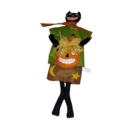 Black Cat Felt Halloween Fall Pumpkin Home Decor Decoration 24'' Folk Art Smile