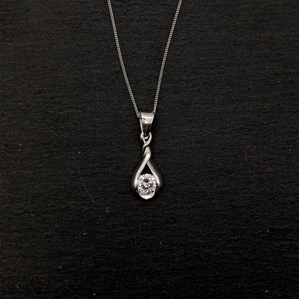 Silverly Collana E Ciondolo Argento 925 Zirconia Cubico Goccia 46 cm - Immagine 3 di 4