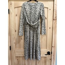 Tickled Teal Snakeskin Print Long Sleeve Twist Waist Midi Dress Large