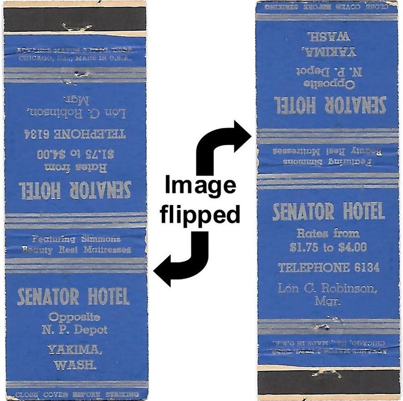 Senator Hotel in Yakima, Washington, FS Advance Match Matchcover (Phone 6134)