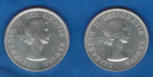 TWO 1953  &  1954 CANADIAN $1 DOLLARS CIRCULATED COIN - 80% PURE SILVER