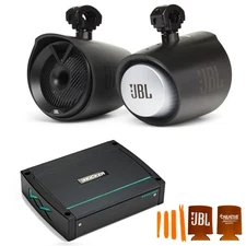 JBL MT8HLB 8" Marine Tower Speaker + Kicker 44KXMA400.2 Amp - Black