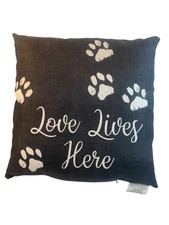 Throw Pillow Dog Print Black White Paws 16x16 Love Lives Here