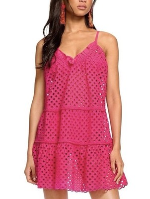 Ramy Brook Marg Swim Cover-Up Dress Tiered Mini Dress Pink Women s XL