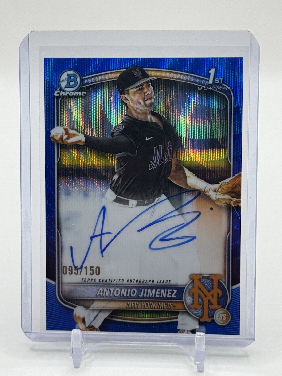 2025 Bowman Draft Antonio Jimenez Chrome Auto Blue Wave Refractor 1st #/150 Mets