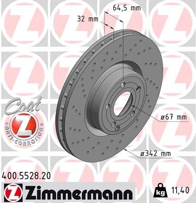 Zimmermann Front Disc Brake Rotor for SL450, SL550, SL400 (400.5528.20)