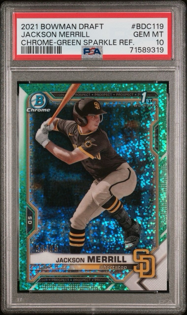 2021 Bowman Draft Chrome 1st Jackson Merrill Green Sparkle Ref. 38/99 #BDC-119