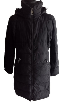 Andrew Marc Damen Wintermantel L/42 Schwarz Warm Lang Kapuze Steppmantel #