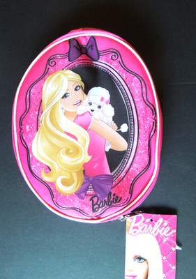 BARBIE PINK PENCIL CASE/ MAKEUP BAG NEW!  Barbie doll theme White poodle pouch