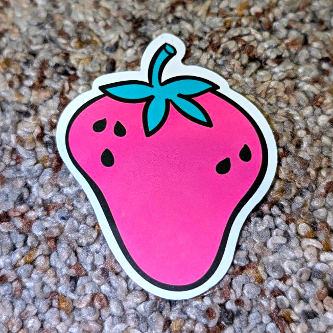 Strawberry Sticker Decal Pink Green Black White Fruit Theme Sticker