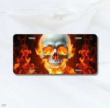Fire Skull License Plate Customizable Vanity Plate Fire Design Unique Gift