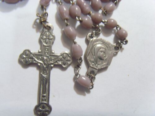30er Jahre Antik Katholisch Heilige Maria Mauve Europa Glas 58 Perlen Rosenkranz 53691 - Bild 3 von 4