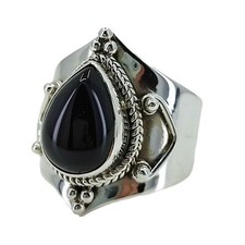 Black Onyx Pear Shape Silver Ring 925 Solid Sterling Silver Handmade Jewelry