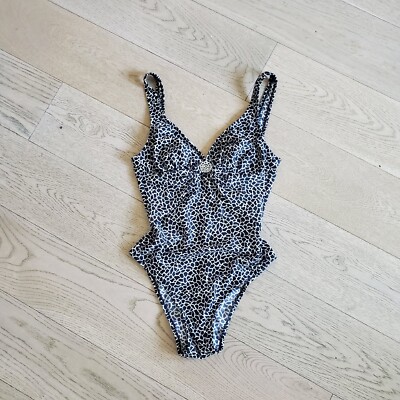 FERAUD One Piece Bathing Suit, Black White V Neck Front, Sz S