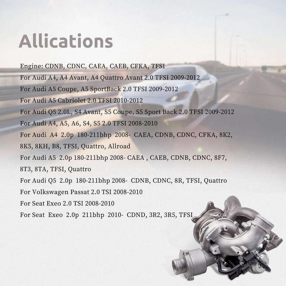 Turbo Charger for AUDI A4 A5 VW 2.0 TFSI 2009-2012 Quattro 06H145702G 06H145702L Foto 4 de 4