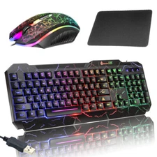 Gaming Keyboard + Mouse LED Light Backlit Mechanical Feel For Computer Desktop