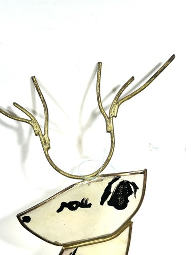 5 VINTAGE CHRISTMAS CAPIZ SHELL SUNCATCHER ORNAMENTS SANTA BELL DEER GINGERBREAD - Picture 3 of 9