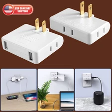 2 Prong Thin Wall Tap Power Flat Outlet Extender Plug Adapter Home School Office