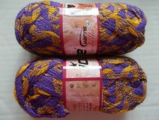 Ice Yarns Mirabella mesh ruffle ribbon yarn, lilac/yellow, lot of 2 33 yds ea 