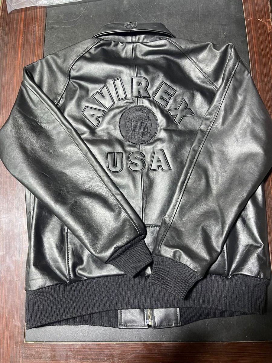 Men Avirex Leather Jacket with black Embroidery | eBay